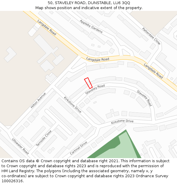 50, STAVELEY ROAD, DUNSTABLE, LU6 3QQ: Location map and indicative extent of plot
