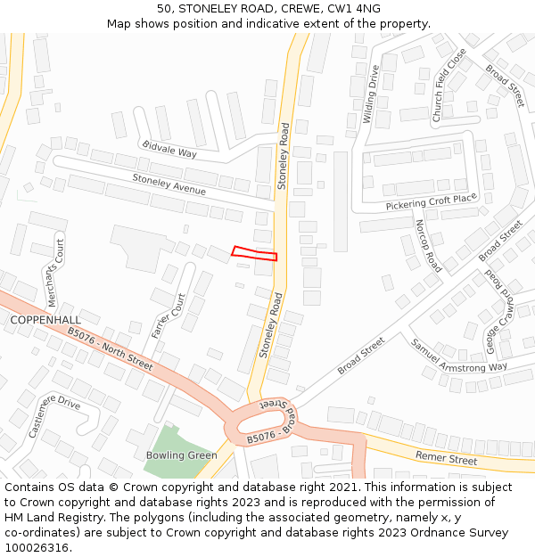 50, STONELEY ROAD, CREWE, CW1 4NG: Location map and indicative extent of plot