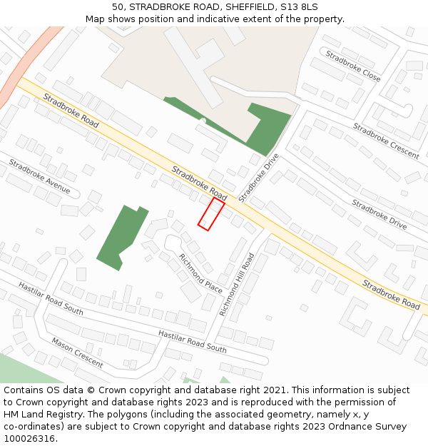 50, STRADBROKE ROAD, SHEFFIELD, S13 8LS: Location map and indicative extent of plot