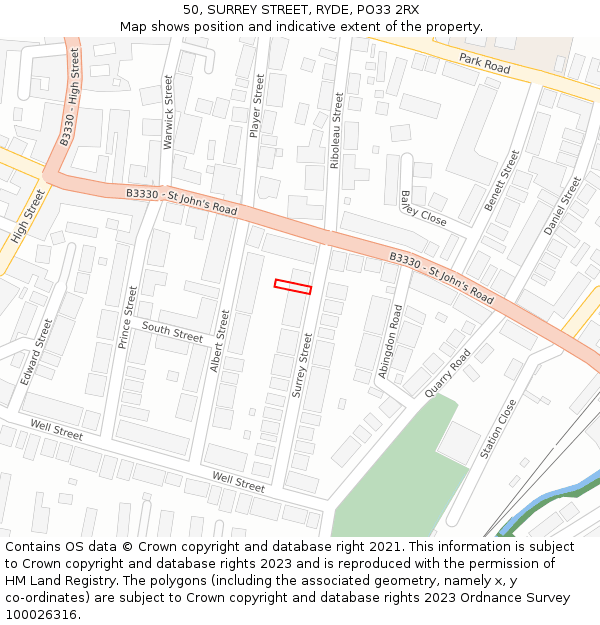 50, SURREY STREET, RYDE, PO33 2RX: Location map and indicative extent of plot