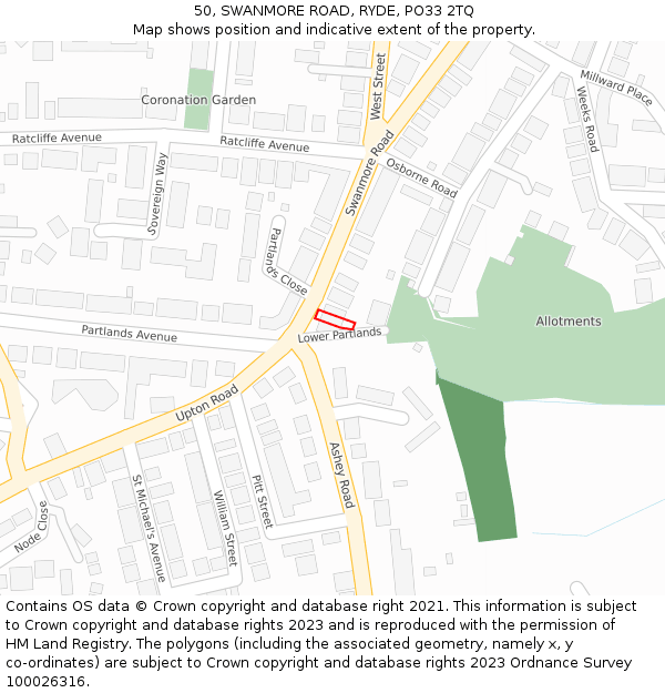 50, SWANMORE ROAD, RYDE, PO33 2TQ: Location map and indicative extent of plot