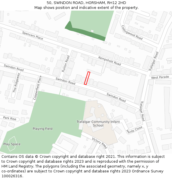 50, SWINDON ROAD, HORSHAM, RH12 2HD: Location map and indicative extent of plot
