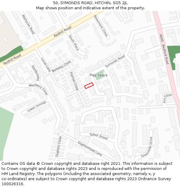 50, SYMONDS ROAD, HITCHIN, SG5 2JL: Location map and indicative extent of plot