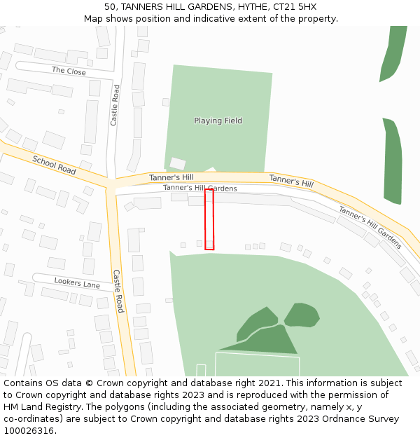 50, TANNERS HILL GARDENS, HYTHE, CT21 5HX: Location map and indicative extent of plot