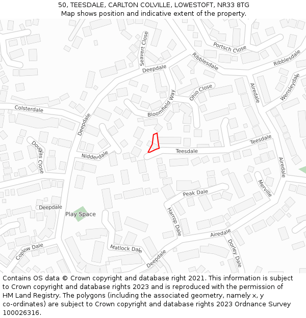 50, TEESDALE, CARLTON COLVILLE, LOWESTOFT, NR33 8TG: Location map and indicative extent of plot