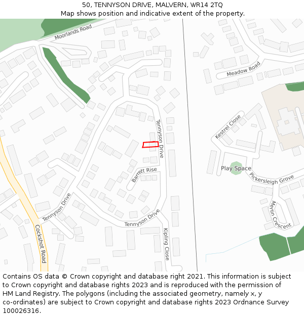 50, TENNYSON DRIVE, MALVERN, WR14 2TQ: Location map and indicative extent of plot
