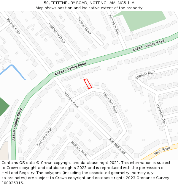 50, TETTENBURY ROAD, NOTTINGHAM, NG5 1LA: Location map and indicative extent of plot