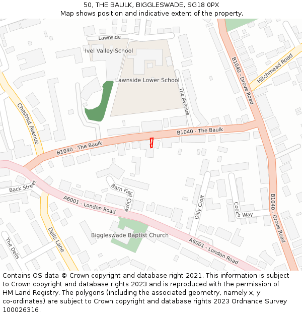 50, THE BAULK, BIGGLESWADE, SG18 0PX: Location map and indicative extent of plot