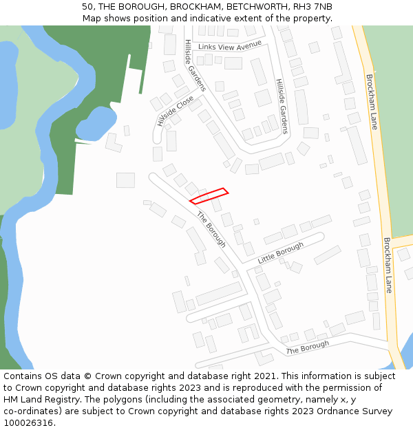50, THE BOROUGH, BROCKHAM, BETCHWORTH, RH3 7NB: Location map and indicative extent of plot