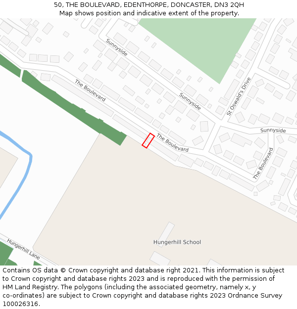 50, THE BOULEVARD, EDENTHORPE, DONCASTER, DN3 2QH: Location map and indicative extent of plot