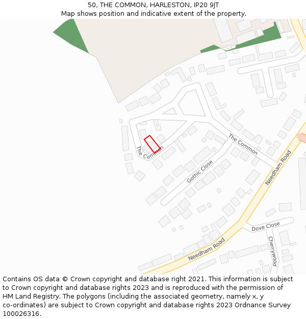 50, THE COMMON, HARLESTON, IP20 9JT: Location map and indicative extent of plot