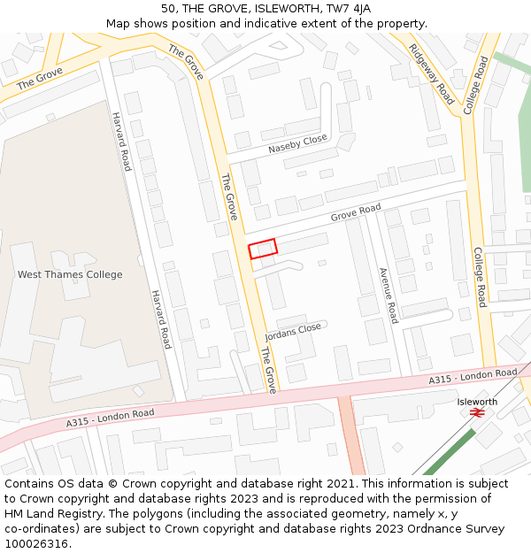 50, THE GROVE, ISLEWORTH, TW7 4JA: Location map and indicative extent of plot