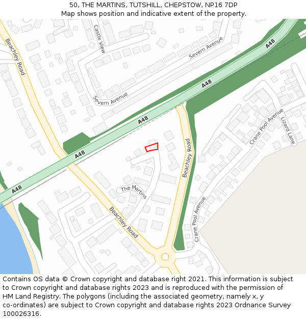 50, THE MARTINS, TUTSHILL, CHEPSTOW, NP16 7DP: Location map and indicative extent of plot
