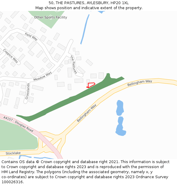 50, THE PASTURES, AYLESBURY, HP20 1XL: Location map and indicative extent of plot
