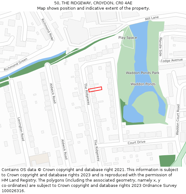 50, THE RIDGEWAY, CROYDON, CR0 4AE: Location map and indicative extent of plot