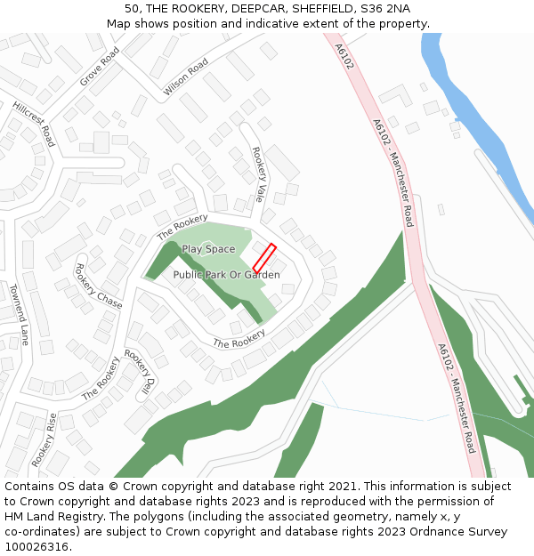 50, THE ROOKERY, DEEPCAR, SHEFFIELD, S36 2NA: Location map and indicative extent of plot