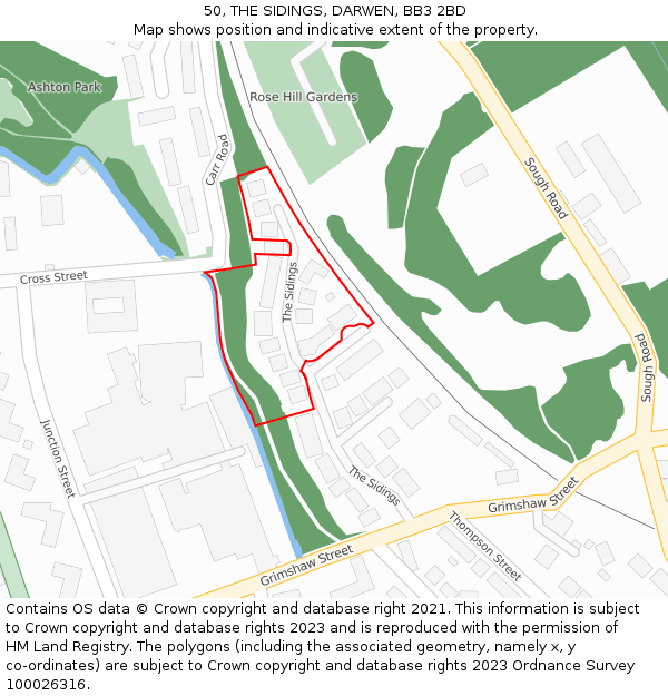 50, THE SIDINGS, DARWEN, BB3 2BD: Location map and indicative extent of plot