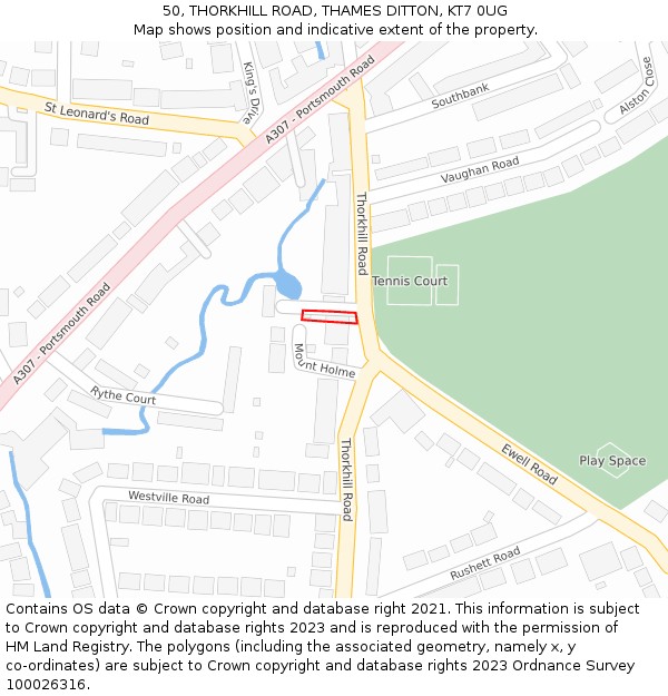 50, THORKHILL ROAD, THAMES DITTON, KT7 0UG: Location map and indicative extent of plot