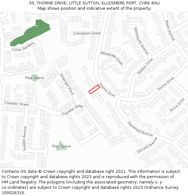50, THORNE DRIVE, LITTLE SUTTON, ELLESMERE PORT, CH66 4NU: Location map and indicative extent of plot