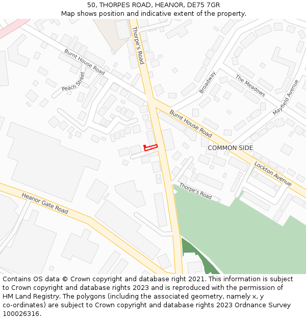 50, THORPES ROAD, HEANOR, DE75 7GR: Location map and indicative extent of plot