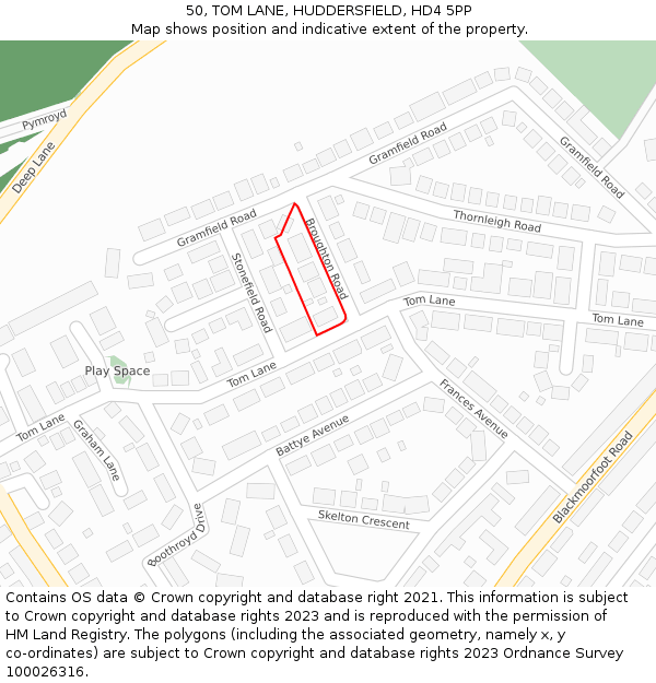 50, TOM LANE, HUDDERSFIELD, HD4 5PP: Location map and indicative extent of plot