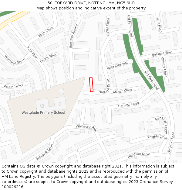 50, TORKARD DRIVE, NOTTINGHAM, NG5 9HR: Location map and indicative extent of plot