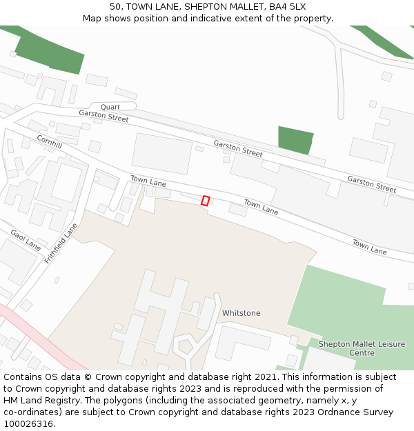 50, TOWN LANE, SHEPTON MALLET, BA4 5LX: Location map and indicative extent of plot