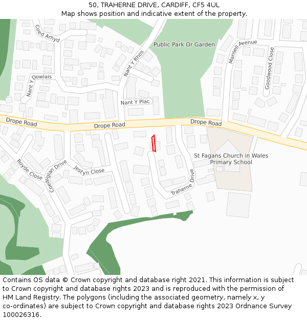 50, TRAHERNE DRIVE, CARDIFF, CF5 4UL: Location map and indicative extent of plot