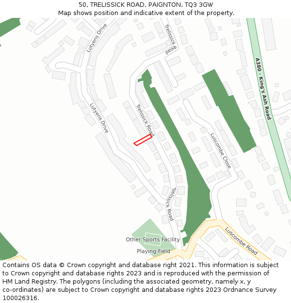 50, TRELISSICK ROAD, PAIGNTON, TQ3 3GW: Location map and indicative extent of plot