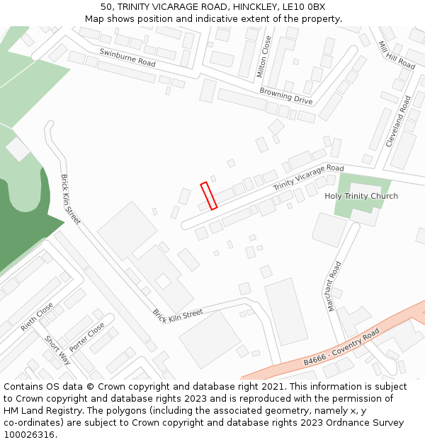 50, TRINITY VICARAGE ROAD, HINCKLEY, LE10 0BX: Location map and indicative extent of plot