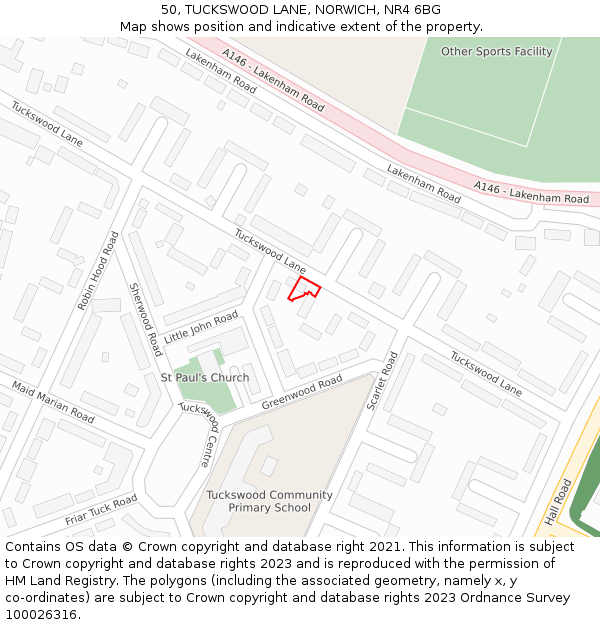 50, TUCKSWOOD LANE, NORWICH, NR4 6BG: Location map and indicative extent of plot