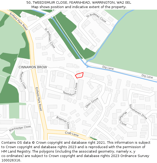 50, TWEEDSMUIR CLOSE, FEARNHEAD, WARRINGTON, WA2 0EL: Location map and indicative extent of plot