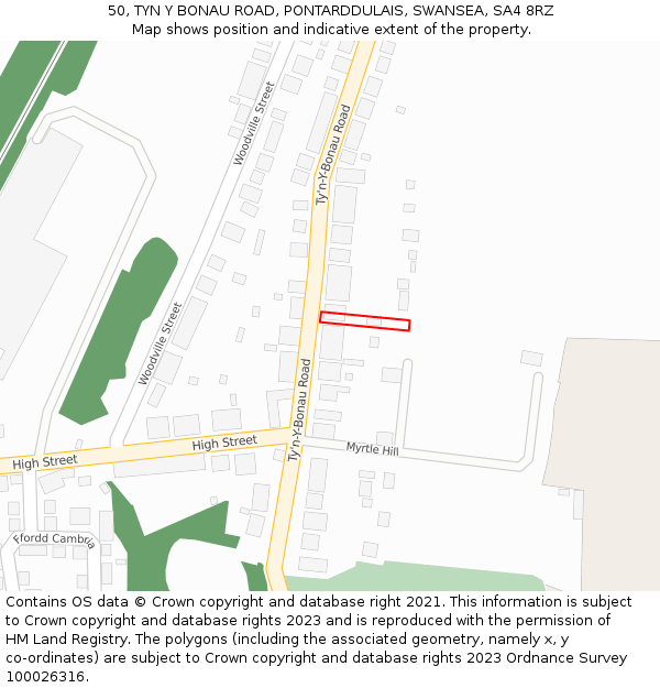 50, TYN Y BONAU ROAD, PONTARDDULAIS, SWANSEA, SA4 8RZ: Location map and indicative extent of plot