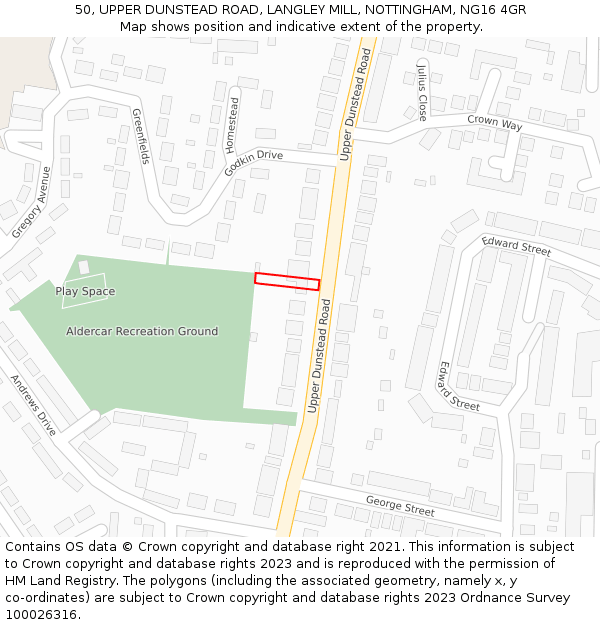 50, UPPER DUNSTEAD ROAD, LANGLEY MILL, NOTTINGHAM, NG16 4GR: Location map and indicative extent of plot