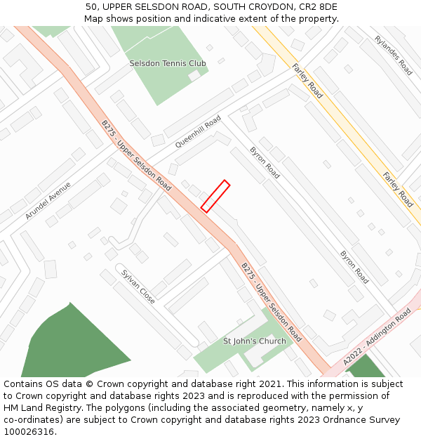 50, UPPER SELSDON ROAD, SOUTH CROYDON, CR2 8DE: Location map and indicative extent of plot