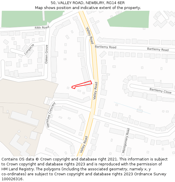 50, VALLEY ROAD, NEWBURY, RG14 6ER: Location map and indicative extent of plot