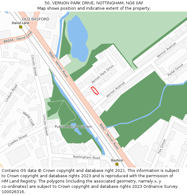 50, VERNON PARK DRIVE, NOTTINGHAM, NG6 0AF: Location map and indicative extent of plot