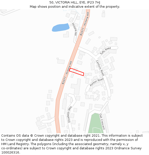 50, VICTORIA HILL, EYE, IP23 7HJ: Location map and indicative extent of plot