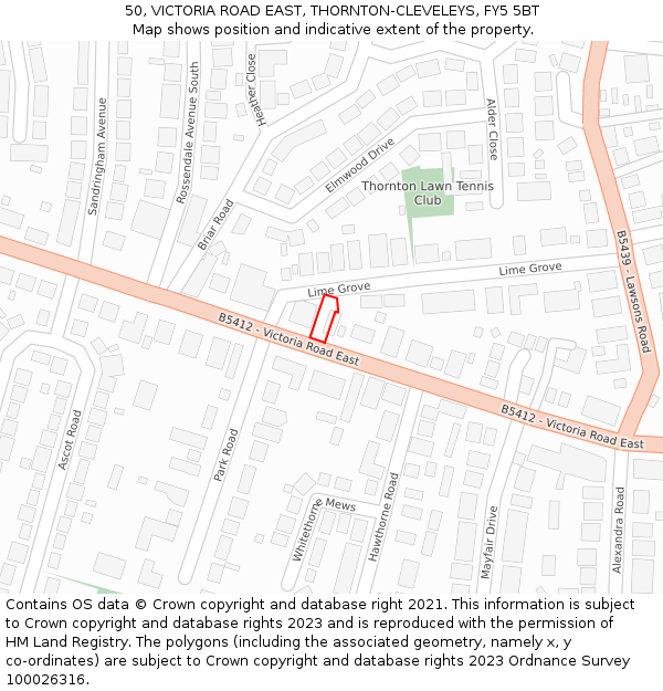 50, VICTORIA ROAD EAST, THORNTON-CLEVELEYS, FY5 5BT: Location map and indicative extent of plot