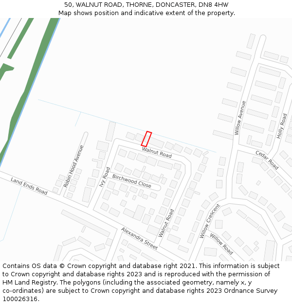 50, WALNUT ROAD, THORNE, DONCASTER, DN8 4HW: Location map and indicative extent of plot