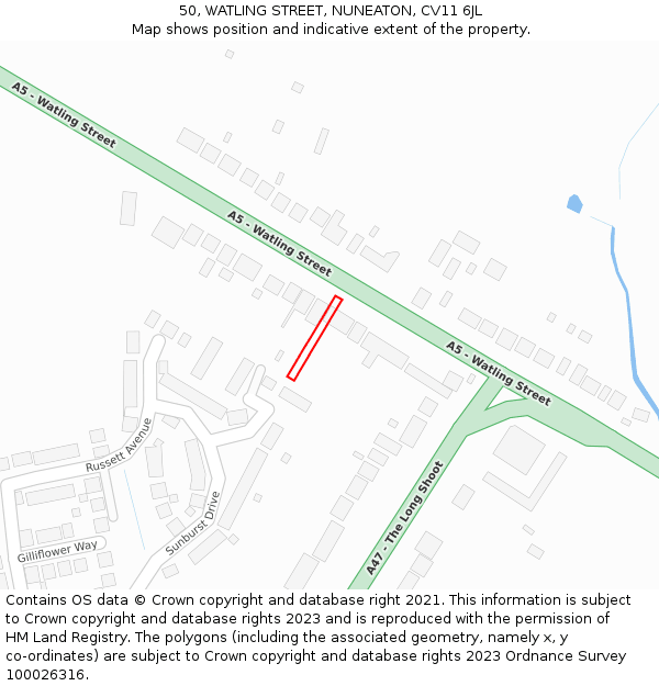 50, WATLING STREET, NUNEATON, CV11 6JL: Location map and indicative extent of plot