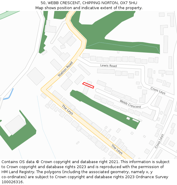 50, WEBB CRESCENT, CHIPPING NORTON, OX7 5HU: Location map and indicative extent of plot