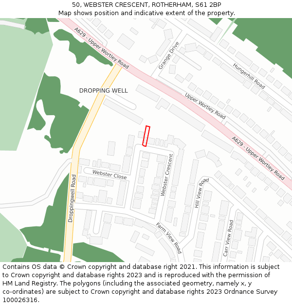 50, WEBSTER CRESCENT, ROTHERHAM, S61 2BP: Location map and indicative extent of plot