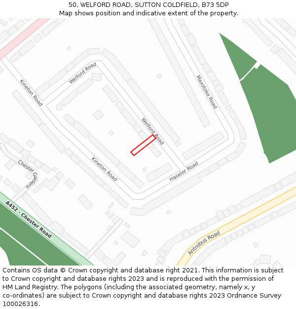 50, WELFORD ROAD, SUTTON COLDFIELD, B73 5DP: Location map and indicative extent of plot