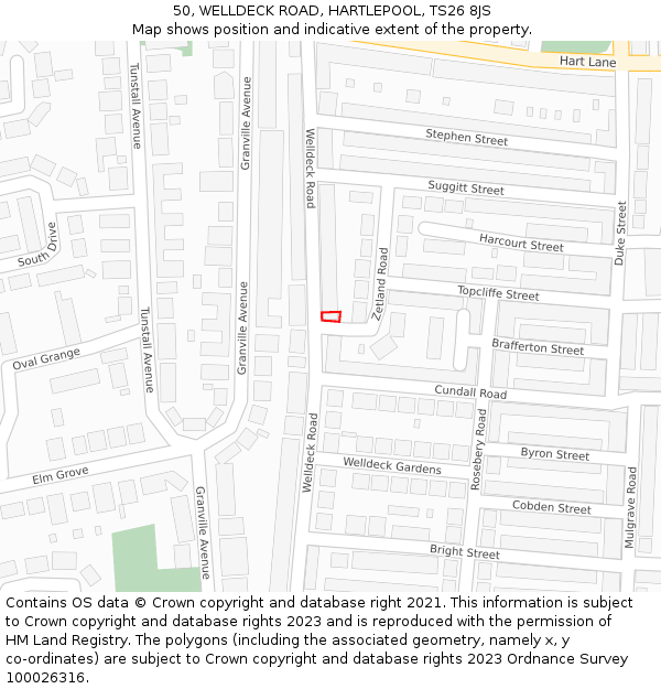 50, WELLDECK ROAD, HARTLEPOOL, TS26 8JS: Location map and indicative extent of plot