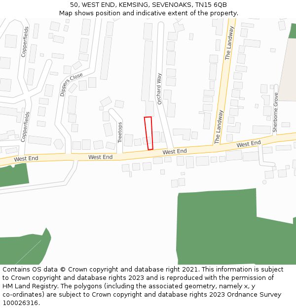 50, WEST END, KEMSING, SEVENOAKS, TN15 6QB: Location map and indicative extent of plot