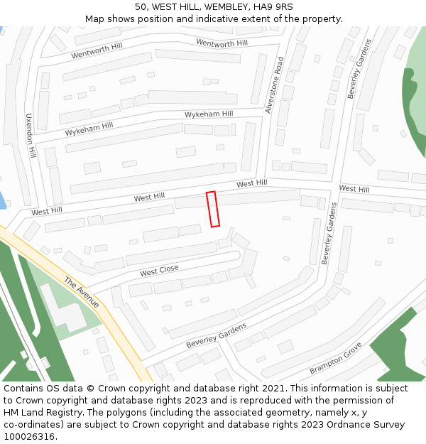 50, WEST HILL, WEMBLEY, HA9 9RS: Location map and indicative extent of plot