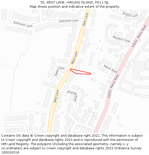50, WEST LANE, HAYLING ISLAND, PO11 0JL: Location map and indicative extent of plot