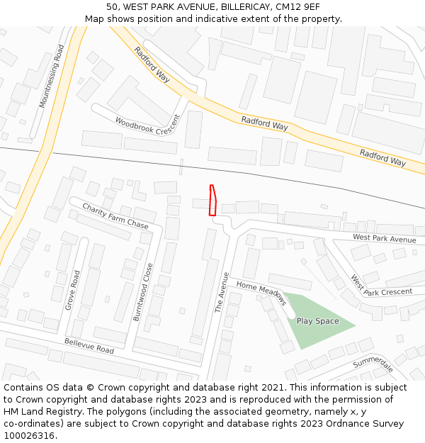 50, WEST PARK AVENUE, BILLERICAY, CM12 9EF: Location map and indicative extent of plot