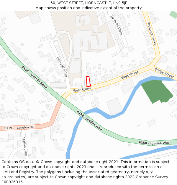 50, WEST STREET, HORNCASTLE, LN9 5JF: Location map and indicative extent of plot